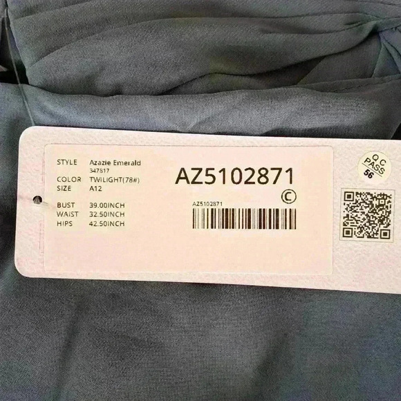 Azazie Emerald A-Line Ruffled Chiffon Floor-Length Dress -Twilight - Size: A12 - Picture 9 of 11